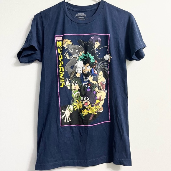My Hero Academia Graphic Tee Shirt Navy Blue w Characters Anime Japanese Small - Picture 3 of 5